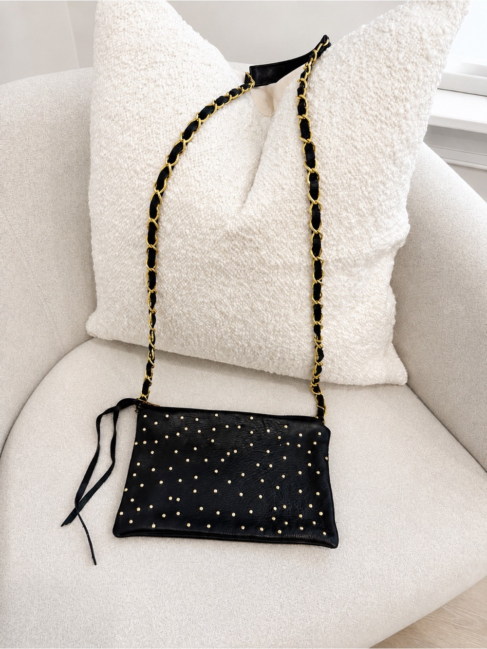 Black Studded Crossbody Bag with Chain Strap - Genuine Leather 💫👇⭐️